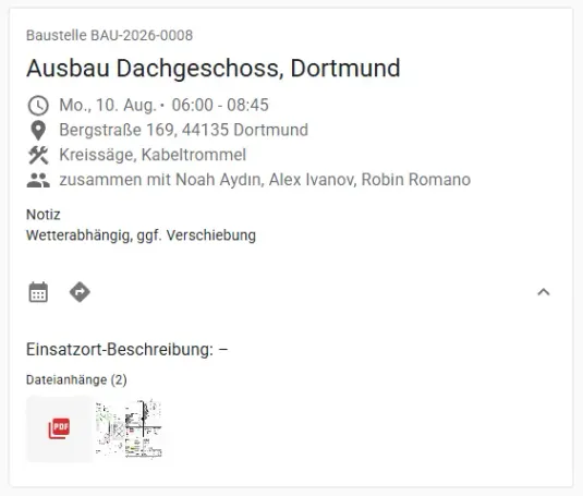 Termin zu einer Baustelle mit 2 Dateianhängen